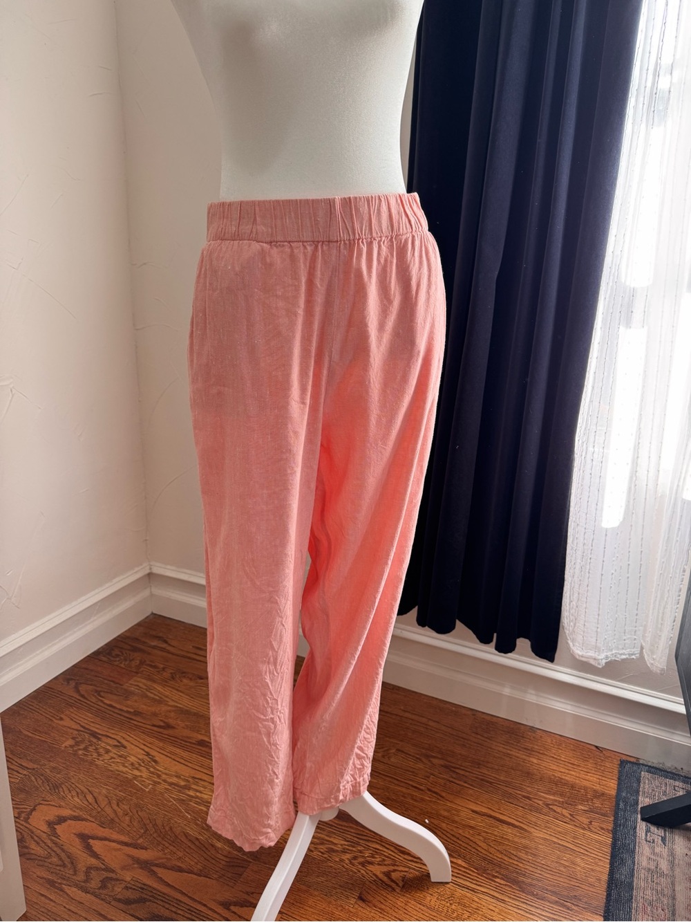 Lou & Grey Coral Pink Elastic-Waist Linen-Blend Pants